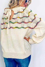 Load image into Gallery viewer, White Wavy Striped Pointelle Bishop Sleeve Sweater