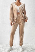 Load image into Gallery viewer, Parchment Velvet Zipped Top and Joggers Two Piece Set