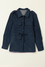 Load image into Gallery viewer, Blue Corduroy Cinched Aztec Back Jacket