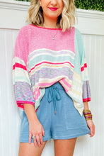 Load image into Gallery viewer, Color Block Striped Three-Quarter Sleeve Knitted Top