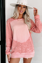 Load image into Gallery viewer, Pink Bleached Round Neck Pullover Sweatshirt