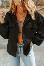 Load image into Gallery viewer, Flap Pocket Drawstring Hood Zip Up Jacket