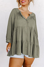 Load image into Gallery viewer, Plus Size Ruffle Tiered Split Neck Shirt