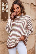Load image into Gallery viewer, Brown Striped Turtleneck Loose Sweater