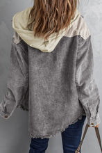 Load image into Gallery viewer, Gray Color Block Button Down Hooded Corduroy Jacket