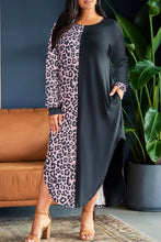 Load image into Gallery viewer, Multicolor Plus Size Leopard Colorblock Long Sleeve T-Shirt Dress
