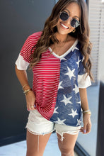 Load image into Gallery viewer, Multicolor Stripes Stars Print Knit Short Sleeves Top