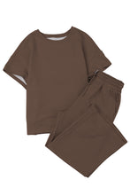Load image into Gallery viewer, Brown Textured Loose Fit T Shirt and Drawstring Pants Set