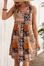 Load image into Gallery viewer, Orange Retro Floral Patchwork Print Sleeveless Mini Dress