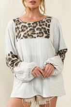 Load image into Gallery viewer, White Leopard Patch Puff Sleeve Textured Blouse