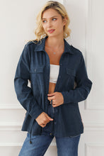 Load image into Gallery viewer, Blue Corduroy Cinched Aztec Back Jacket