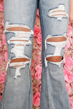 Load image into Gallery viewer, Light Wash Distressed High Rise Flare Jeans
