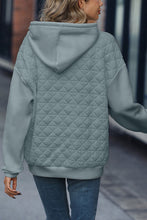 Load image into Gallery viewer, Light Grey Drop Shoulder Quilted Patchwork Kangaroo Pocket Hoodie