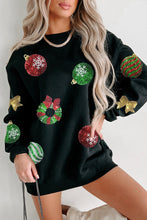 Load image into Gallery viewer, Black Sequined Christmas Graphic Pullover Sweatshirt