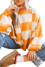 Load image into Gallery viewer, Orange Checkered Bishop Sleeve Sweater