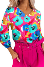Load image into Gallery viewer, Floral Print V Neck 3/4 Sleeve Blouse