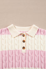 Load image into Gallery viewer, Pink Stripe Cable Knit Collared Henley Sweater