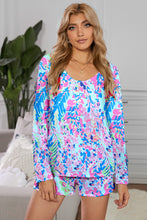 Load image into Gallery viewer, Floral Long Sleeve Top and Drawstring Shorts Set