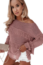 Load image into Gallery viewer, Pink Boho Tasseled Knitted Sweater
