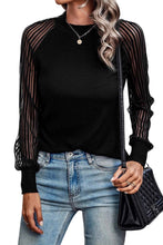 Load image into Gallery viewer, Striped Mesh Long Sleeve Crewneck Ribbed Top