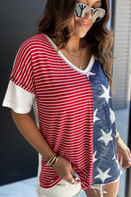 Load image into Gallery viewer, Multicolor Stripes Stars Print Knit Short Sleeves Top