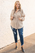 Load image into Gallery viewer, Light French Beige Plus Size Puff Sleeve Tied Tunic Shirt