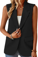 Load image into Gallery viewer, Black Single Button Pocketed Lapel Vest Blazer
