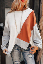 Load image into Gallery viewer, Khaki Colorblock Stitching Irregular Hem Long Sleeve Top