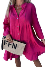 Load image into Gallery viewer, Crinkled Tiered Split Neck Shirt Dress