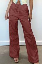 Load image into Gallery viewer, Mineral Red Solid Color Drawstring Waist Wide Leg Cargo Pants