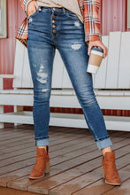 Load image into Gallery viewer, Distressed Button Fly High Waist Skinny Jeans
