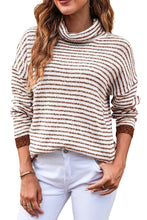 Load image into Gallery viewer, Brown Striped Turtleneck Loose Sweater