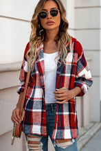 Load image into Gallery viewer, Red Hooded Plaid Button Front Shacket