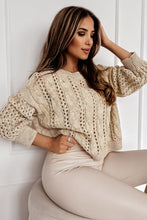 Load image into Gallery viewer, Khaki Eyelets Cable Knit Drop Shoulder Sweater