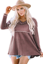 Load image into Gallery viewer, Pink Waffle Knit V Neck Long Sleeve Babydoll Top
