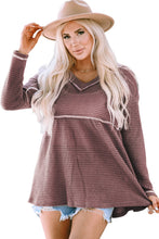 Load image into Gallery viewer, Pink Waffle Knit V Neck Long Sleeve Babydoll Top