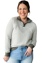 Load image into Gallery viewer, Green Striped Contrasting Trim Plus Size Henley Pullover