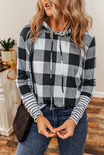 Load image into Gallery viewer, Multicolour Plaid Striped Patchwork Drawstring Hoodie