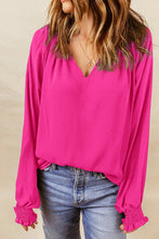 Load image into Gallery viewer, Pleated V Neck Puffy Sleeve Blouse