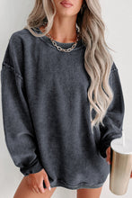 Load image into Gallery viewer, Gray Solid Ribbed Knit Round Neck Pullover Sweatshirt