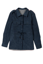 Load image into Gallery viewer, Blue Corduroy Cinched Aztec Back Jacket