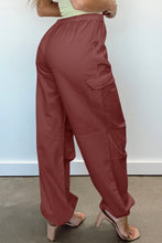 Load image into Gallery viewer, Mineral Red Solid Color Drawstring Waist Wide Leg Cargo Pants