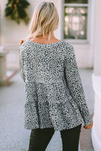 Load image into Gallery viewer, Leopard Print Long Sleeve Ruffled Babydoll Blouse