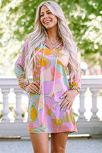 Load image into Gallery viewer, Multicolor Abstract Print Frill Split Neck Babydoll Mini Dress