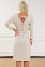Load image into Gallery viewer, Beige Knotted Waist Side Split Open Back Midi Dress
