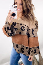 Load image into Gallery viewer, Leopard Colorblock Patchwork V-Neck Loose Sleeve Knit Top