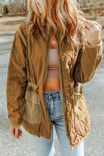 Load image into Gallery viewer, Brown Stitching Quilted Drawstring Jacket