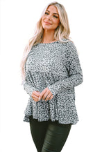 Load image into Gallery viewer, Leopard Print Long Sleeve Ruffled Babydoll Blouse