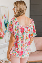 Load image into Gallery viewer, Multicolor Watercolor Floral Square Neck Ruffle Sleeve Blouse