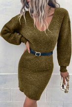 Load image into Gallery viewer, Green V Neck Bodycon Sweater Dress